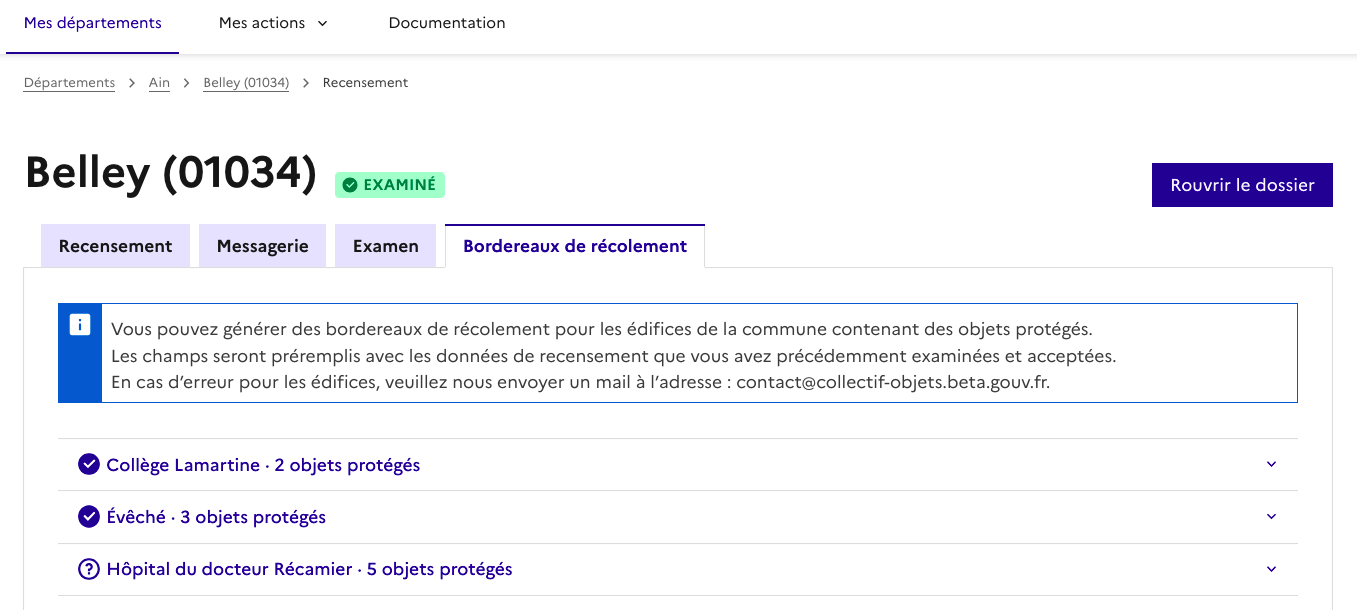 Bordereau de récolement